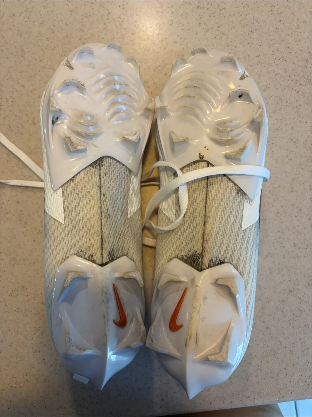 Nike Vapor Edge Speed White Football Cleats with Orange Swoosh